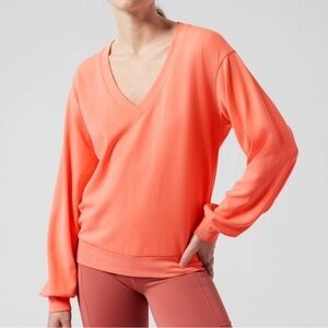 Athleta Seasoft V-Neck Long Sleeve Sweatshirt Coral/Pink Women's Size XL